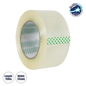 GLOBOSTAR® PACKAGING 79953 Αυτοκόλλητη Ταινία Συσκευασίας Υψηλής Ποιότητας Φάρδους 5.5cm & Μήκους 150 Μέτρων - Διάφανο - Μ15000 x Π5.5 x Υ0.01cm