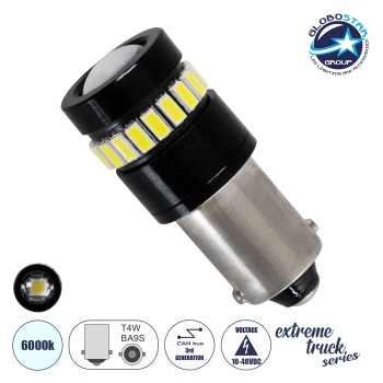 GloboStar® BA9S - T4W 81462 Λάμπα Αυτοκινήτου LED 3rd Generation Can-Bus Extreme Truck Series 18xSMD3014 1.8W 278lm 360° DC 10-48V IP20 Φ1.2 x Υ3cm Ψυχρό Λευκό 6000K