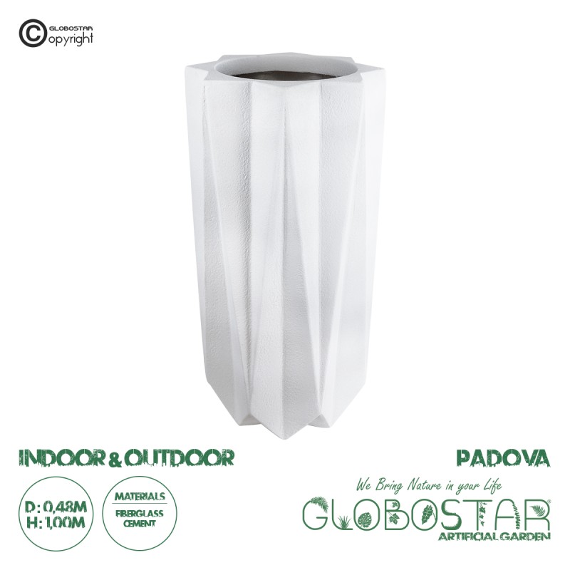 GloboStar® Artificial Garden PADOVA 20739 Επιδαπέδιο Πολυεστερικό Τσιμεντένιο Κασπώ Γλάστρα - Flower Pot Λευκό Φ48 x Υ100cm