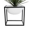 GloboStar® Artificial Garden FIORI 20754 Επιδαπέδιο Μεταλλικό Τσιμεντένιο Κασπώ Γλάστρα - Flower Pot Λευκό με Μαύρο Μ60 x Π40 x Υ60cm