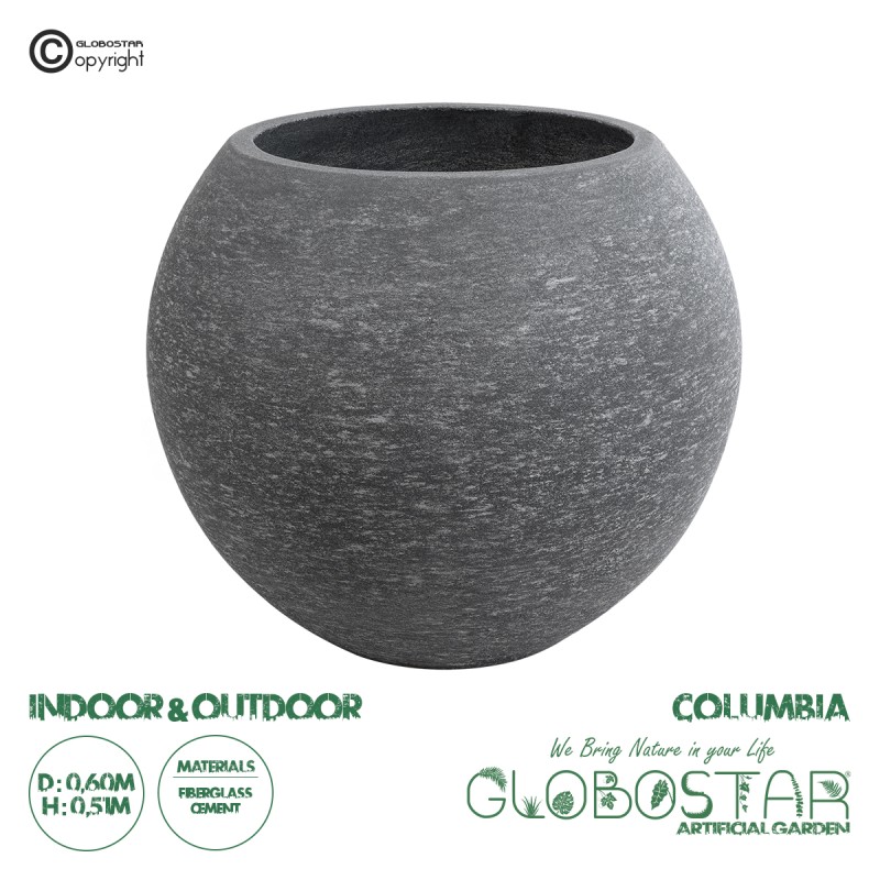 GloboStar® Artificial Garden COLUMBIA 20798 Επιδαπέδιο Πολυεστερικό Τσιμεντένιο Κασπώ Γλάστρα - Flower Pot Γκρι Φ60 x Υ51cm