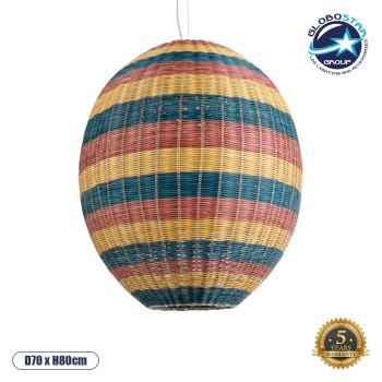 GLOBOSTAR® CABALLEROS 02066 Boho Κρεμαστό Φωτιστικό Οροφής με Ντουί 1 x E27 AC 220-240V IP20 - Πολύχρωμο - Μ70 x Π70 x Υ80cm