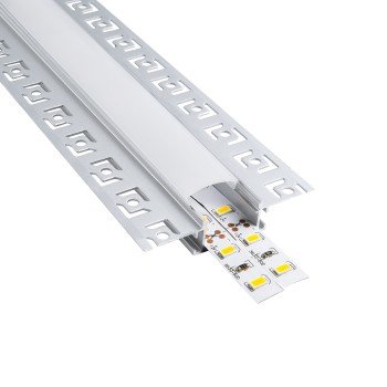 GLOBOSTAR® ALP-PLASTERIN GYPSO 70819-2M Χωνευτό Προφίλ Αλουμινίου Ειδικό για Γυψοσανίδα με Λευκό Γαλακτερό Πατητό Κάλυμμα για Ταινίες LED IP20 - Ασημί & Λευκό - Μ200 x Π6.7 x Υ1.4cm - Πακέτο 5 Τεμαχίων