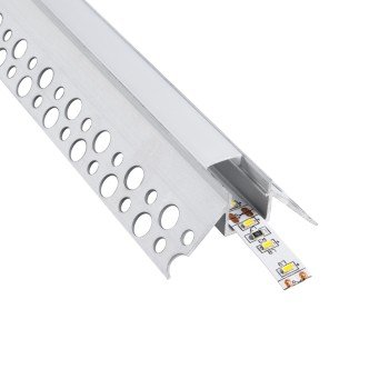 GLOBOSTAR® ALP-PLASTERIN GYPSO 70821-3M Χωνευτό Προφίλ Αλουμινίου Ειδικό για  Εξωτερική Γωνία Γυψοσανίδας με Λευκό Γαλακτερό Πατητό Κάλυμμα για Ταινίες LED IP20 - Ασημί & Λευκό - Μ300 x Π4.5 x Υ2cm - Πακέτο 5 Τεμαχίων