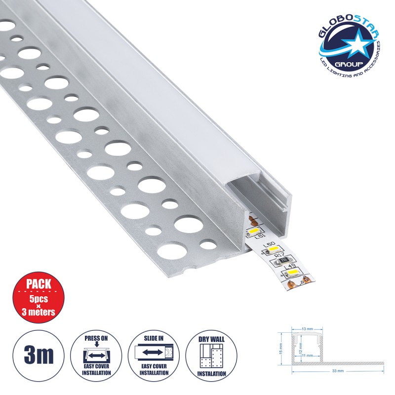 GLOBOSTAR® ALP-PLASTERIN GYPSO 70834-3M Χωνευτό Τερματικό Προφίλ Αλουμινίου Ειδικό για Γυψοσανίδα με Λευκό Γαλακτερό Πατητό Κάλυμμα για Ταινίες LED IP20 - Ασημί & Λευκό - Μ300 x Π3.3 x Υ1.5cm - Πακέτο 5 Τεμαχίων GLOBOSTAR® ALP-PLASTERIN GYPSO 70834-3M Χωνευτό Τερματικό Προφίλ Αλουμινίου Ειδικό για Γυψοσανίδα με Λευκό Γαλακτερό Πατητό Κάλυμμα για Ταινίες LED IP20 - Ασημί & Λευκό - Μ300 x Π3.3 x Υ1.5cm - Πακέτο 5 Τεμαχίων