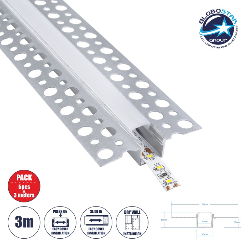 GLOBOSTAR® ALP-PLASTERIN GYPSO 70838-3M Χωνευτό Προφίλ Αλουμινίου Ειδικό για Γυψοσανίδα με Λευκό Γαλακτερό Πατητό Κάλυμμα για Ταινίες LED IP20 - Ασημί & Λευκό - Μ300 x Π5.6 x Υ1.5cm - Πακέτο 5 Τεμαχίων GLOBOSTAR® ALP-PLASTERIN GYPSO 70838-3M Χωνευτό Προφίλ Αλουμινίου Ειδικό για Γυψοσανίδα με Λευκό Γαλακτερό Πατητό Κάλυμμα για Ταινίες LED IP20 - Ασημί & Λευκό - Μ300 x Π5.6 x Υ1.5cm - Πακέτο 5 Τεμαχίων