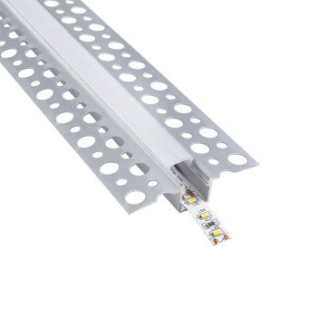GLOBOSTAR® ALP-PLASTERIN GYPSO 70838-3M Χωνευτό Προφίλ Αλουμινίου Ειδικό για Γυψοσανίδα με Λευκό Γαλακτερό Πατητό Κάλυμμα για Ταινίες LED IP20 - Ασημί & Λευκό - Μ300 x Π5.6 x Υ1.5cm - Πακέτο 5 Τεμαχίων