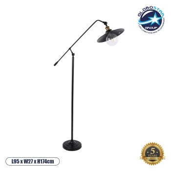 GLOBOSTAR® WYNGE 01101 Vintage Επιδαπέδιο Φωτιστικό με Ντουί 1 x E27 AC 220-240V IP20 - Μαύρο & Χρυσό - Μ95 x Π27 x Υ174cm