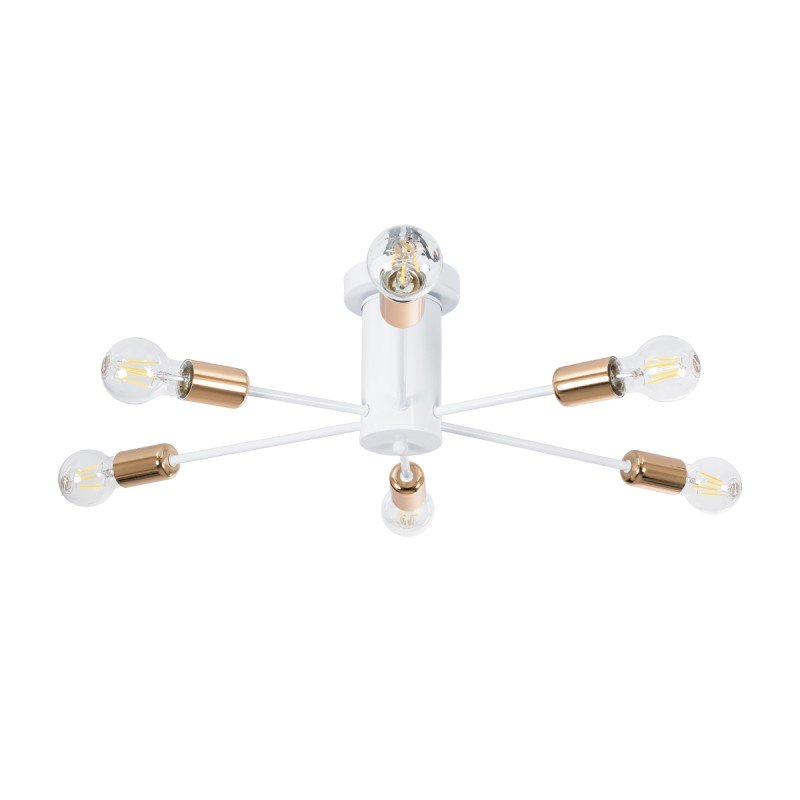 GLOBOSTAR® OLINDA 01385 Μοντέρνο Φωτιστικό Οροφής με Ντουί 6 x E27 AC 220-240V IP20 - Λευκό & Χάλκινο - Μ60 x Π60 x Υ20cm