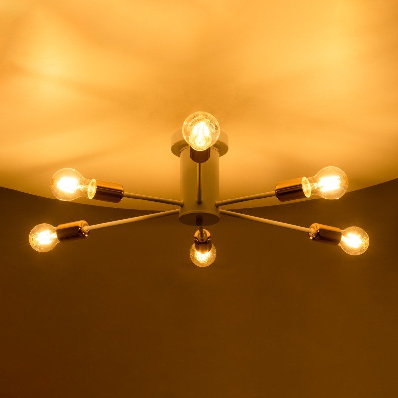 GLOBOSTAR® OLINDA 01385 Μοντέρνο Φωτιστικό Οροφής με Ντουί 6 x E27 AC 220-240V IP20 - Λευκό & Χάλκινο - Μ60 x Π60 x Υ20cm