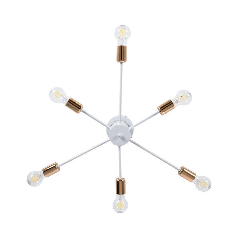 GLOBOSTAR® OLINDA 01385 Μοντέρνο Φωτιστικό Οροφής με Ντουί 6 x E27 AC 220-240V IP20 - Λευκό & Χάλκινο - Μ60 x Π60 x Υ20cm