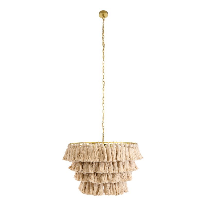 GLOBOSTAR® MISSOULA 02088 Boho Κρεμαστό Φωτιστικό Οροφής με Ντουί 1 x E27 AC 220-240V IP20 - Μπεζ & Χρυσό - Μ60 x Π60 x Υ40cm
