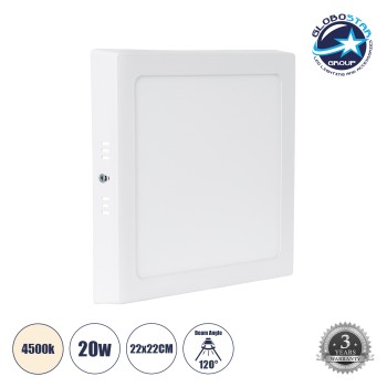 GLOBOSTAR® PANELO 60204 Panel Οροφής LED 20W 1900lm 120° AC 220-240V IP20 Φυσικό Λευκό 4500K - Lumileds SMD Chip & TÜV SÜD Driver - Λευκό Γαλακτερό - Μ22 x Π22 x Υ3cm / Q20 x 20cm - 3 Χρόνια Εγγύηση