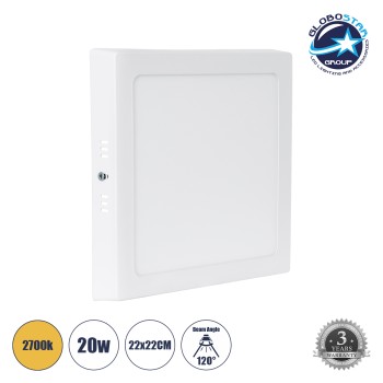 GLOBOSTAR® PANELO 60205 Panel Οροφής LED 20W 1800lm 120° AC 220-240V IP20 Θερμό Λευκό 2700K - Lumileds SMD Chip & TÜV SÜD Driver - Λευκό Γαλακτερό - Μ22 x Π22 x Υ3cm / Q20 x 20cm - 3 Χρόνια Εγγύηση
