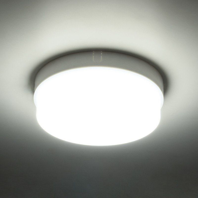 GLOBOSTAR® REVANO 61014 Φωτιστικό Πλαφονιέρα Οροφής LED 15W 1500lm 180° AC 220-240V Αδιάβροχο IP54 Ψυχρό Λευκό 6000K - Lumileds SMD Chip - Λευκό Γαλακτερό - Μ17 x Π17 x Υ5cm - 2 Χρόνια Εγγύηση