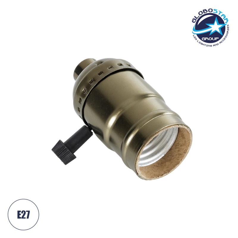 GLOBOSTAR® LAMPHOLDER 78964 Ντουί E27 με Διακόπτη On/Off IP20 Μπρούτζινο - Μ5.5 x Π3.6 x Υ7cm
