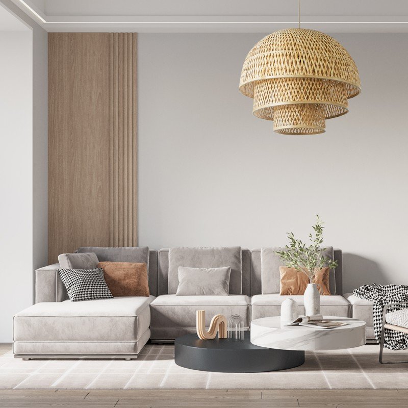 GLOBOSTAR® HIROKA 01836 Boho Κρεμαστό Φωτιστικό Οροφής με Ντουί 1 x E27 AC 220-240V IP20 - Μπεζ - Μ60 x Π60 x Υ50cm