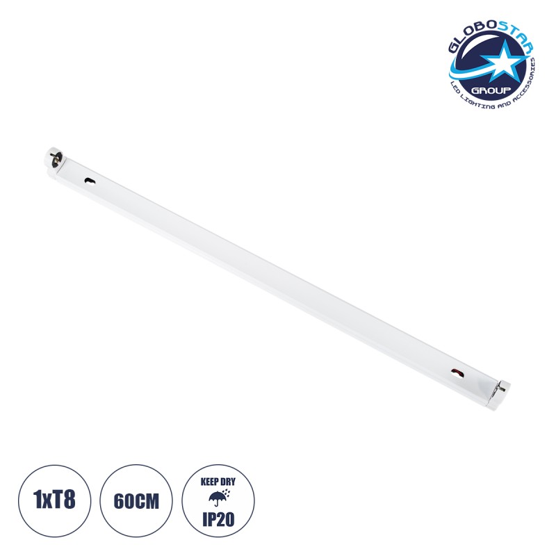 GloboStar® TUBATO 60147 Μεταλλικό Σκαφάκι για 1 x Λάμπα 60CM T8 G13 LED AC 220-240V IP20 Μ60 x Π3.4 x Υ4.3cm - 5 Χρόνια Εγγύηση