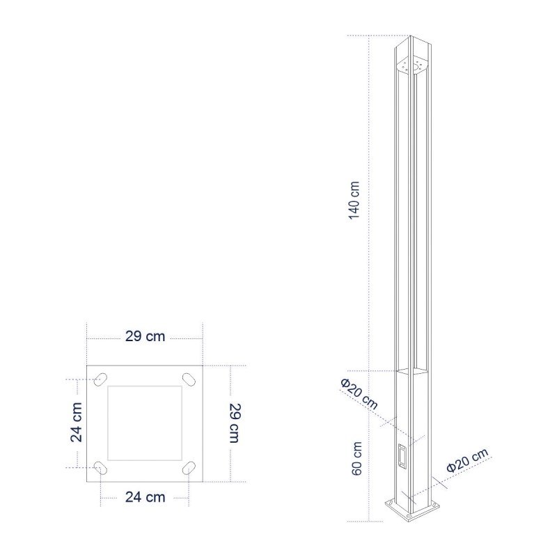 GLOBOSTAR® MONTERREY 61511 Φωτιστικό Urban Πλατείας/Πάρκου LED 40W 5440lm 60° AC 220-240V Αδιάβροχο IP65 Φυσικό Λευκό 5000K - Lumileds SMD Chip & Mean Well TÜV Driver - Γκρι Ανθρακί Ματ - Μ20 x Π20 x Υ200cm - 5 Χρόνια Εγγύηση