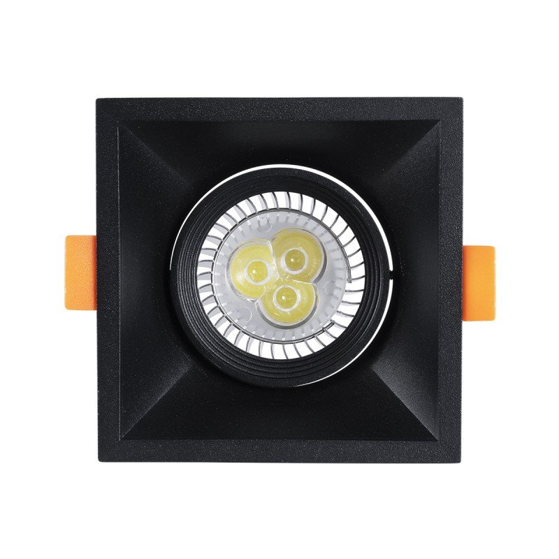 GLOBOSTAR® ALPHA 77833 Χωνευτή Κινούμενη Βάση για Σποτ MR16 με Ντουί GU10/GU5.3 IP20 - Μαύρο Ματ - Μ9 x Π9 x Υ4.5cm / Q8.3cm