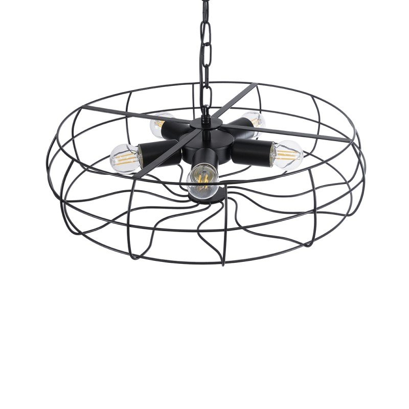 GLOBOSTAR® HELIX 01164 Vintage Κρεμαστό Φωτιστικό Οροφής με Ντουί 5 x E27 AC 220-240V IP20 - Μαύρο - Μ46 x Π46 x Υ13cm