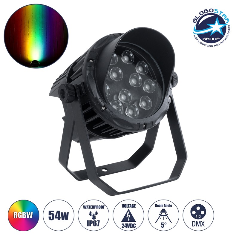 GLOBOSTAR® FLOODKARA 90820 Προβολέας Σποτ Wall Washer με Αντιθαμβωτική Γρίλια LED 54W 5940lm 5° DC 24V Αδιάβροχο IP67 Πολύχρωμο RGBW Dimmable DMX512 - CREE XPE Chip - Γκρι Ανθρακί - Μ28 x Π32 x H27cm - 3 Χρόνια Εγγύηση
