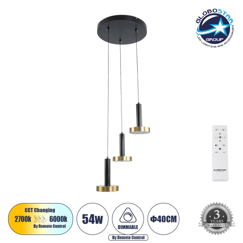 GLOBOSTAR® ZANE 60934 Μοντέρνο Κρεμαστό Φωτιστικό Οροφής LED 54W 6048lm 120° AC 220-240V IP20 Ρυθμιζόμενο Λευκό CCT με Χειριστήριο από 2700K έως 6000K Dimmable - Lumileds SMD Chip - Μαύρο Ματ & Χρυσό - Μ40 x Π40 x Υ20cm - 3 Χρόνια Εγγύηση GLOBOSTAR® ZANE 60934 Μοντέρνο Κρεμαστό Φωτιστικό Οροφής LED 54W 6048lm 120° AC 220-240V IP20 Ρυθμιζόμενο Λευκό CCT με Χειριστήριο από 2700K έως 6000K Dimmable - Lumileds SMD Chip - Μαύρο Ματ & Χρυσό - Μ40 x Π40 x Υ20cm - 3 Χρόνια Εγγύηση