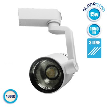 GloboStar S-40042 Διφασικό Bridgelux COB LED Φωτιστικό Σποτ Ράγας 15W 230V 1650lm 24° Φυσικό Λευκό 4500k GloboStar S-40042 Διφασικό Bridgelux COB LED Φωτιστικό Σποτ Ράγας 15W 230V 1650lm 24° Φυσικό Λευκό 4500k