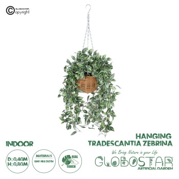 GloboStar® Artificial Garden TRADESCANTIA ZEBRINA HANGING PLANT 20627 Τεχνητό Κρεμαστό Διακοσμητικό Φυτό Ζεμπρίνα Y80cm