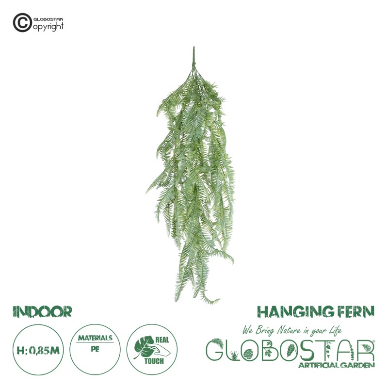 GloboStar® Artificial Garden HANGING FERN BRANCH  20835 Τεχνητό Διακοσμητικό Κρεμαστό κλαδί Φτέρης Μ30 x Π8 x Υ87cm