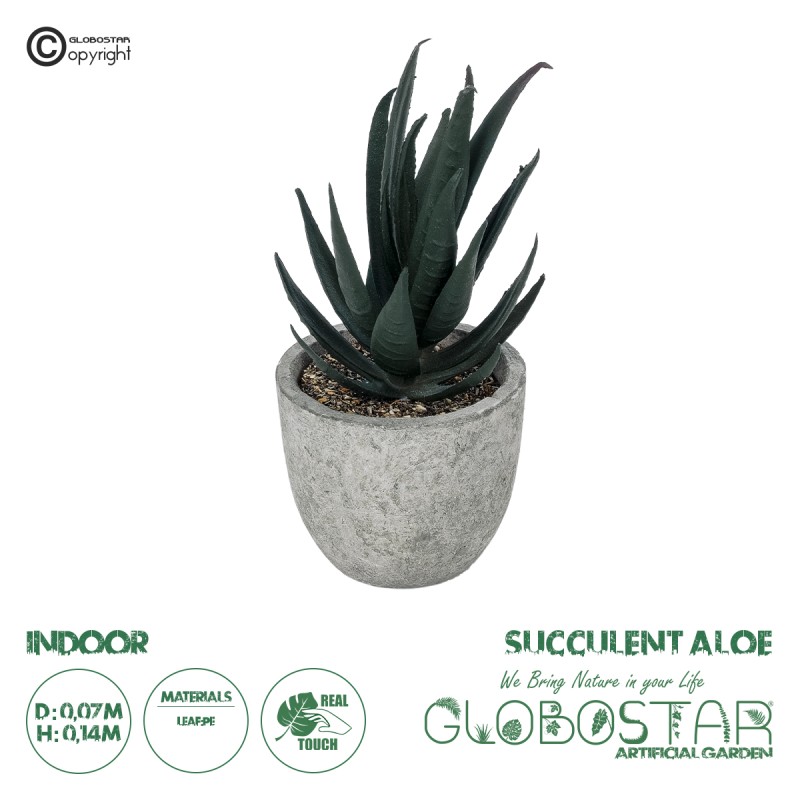 GloboStar® Artificial Garden SUCCULENT ALOE POTTED PLANT 21007 Διακοσμητικό Φυτό Αλόη  Φ7 x Υ14cm