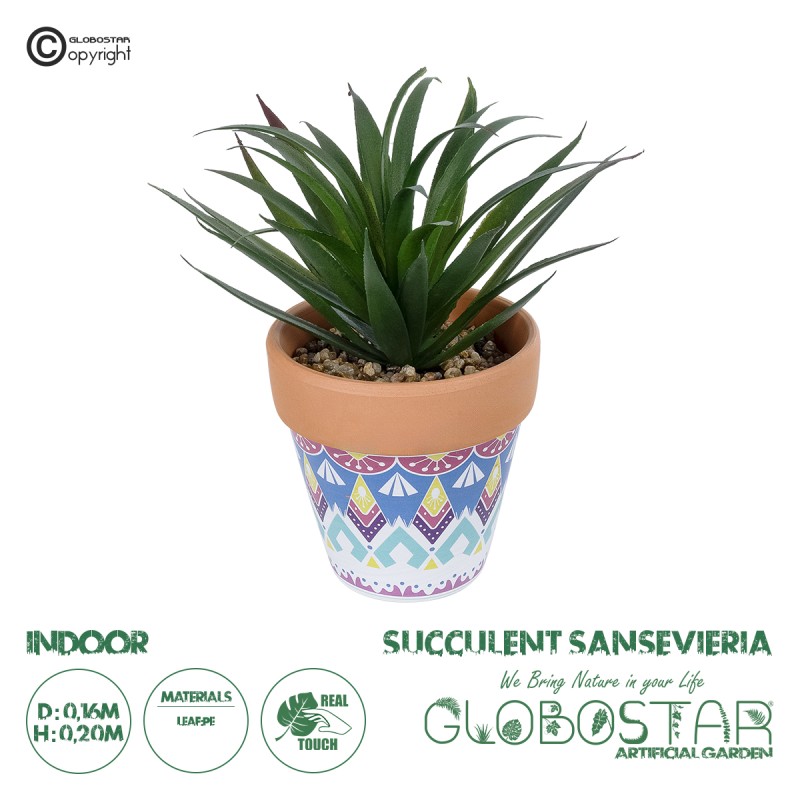 GloboStar® Artificial Garden SUCCULENT SANSEVIERIA POTTED PLANT 21047 Διακοσμητικό Φυτό Σανσεβιέρια  Φ16x Υ20cm