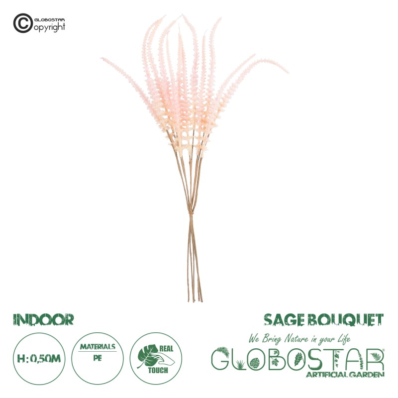 GloboStar® Artificial Garden PINK SAGE BOUQUET 21091 Τεχνητό Διακοσμητικό Μπουκέτο Στάχι Y50cm Ροζ