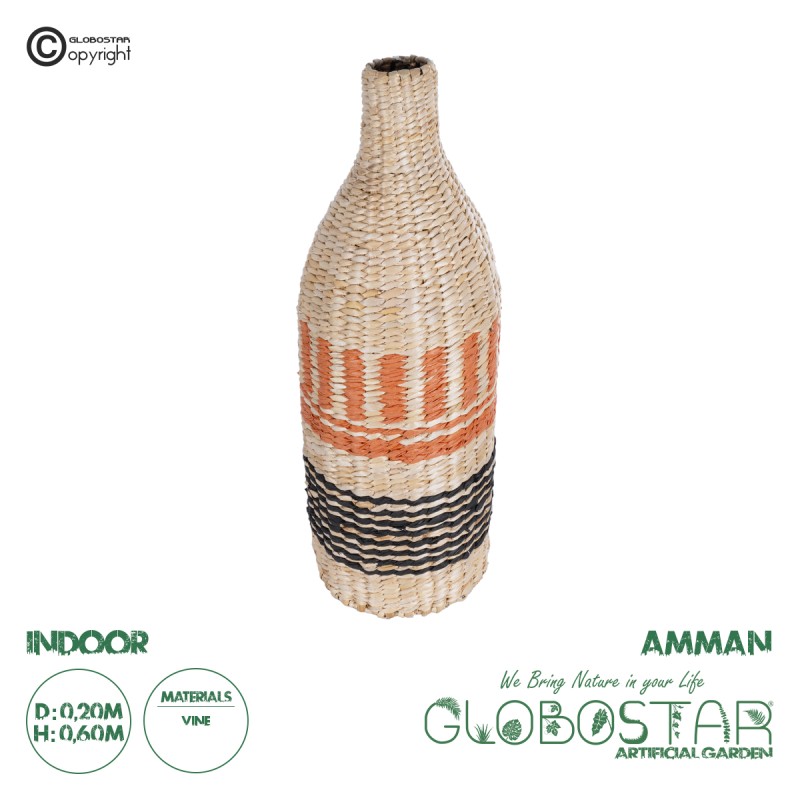 GLOBOSTAR® Artificial Garden AMMAN 21244 Διακοσμητικό Πλεκτό Βάζο - Καλάθι - Μπεζ & Μαύρο & Πορτοκαλί Π20 x M20 x Υ60cm