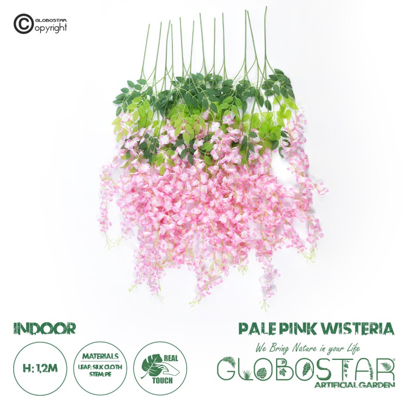 GloboStar® Artificial Garden PALE PINK WISTERIA FLOWER BRANCH 21511 Σετ 12 Τεχνητά Διακοσμητικά κλαδιά Βιστέριας Απαλό Ροζ Φ45 x Υ120cm
