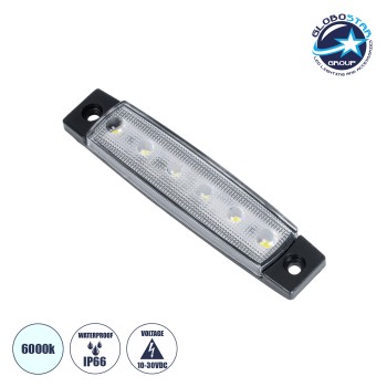 GLOBOSTAR® SIDEMARKER 79900 Φώτα Όγκου Οχημάτων LED 1.5W 150lm 120° DC 10-30V Αδιάβροχο IP66 Ψυχρό Λευκό 6000Κ - 6 x SMD2835 Sanan Chip - Μ9.5 x Π2 x Υ1.1cm - 1 Χρόνο Εγγύηση