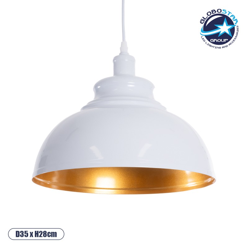 GLOBOSTAR® ANDY 00999 Μοντέρνο Κρεμαστό Φωτιστικό Οροφής με Ντουί 1 x E27 AC 220-240V IP20 - Λευκό & Χρυσό - Μ35 x Π35 x Υ28cm