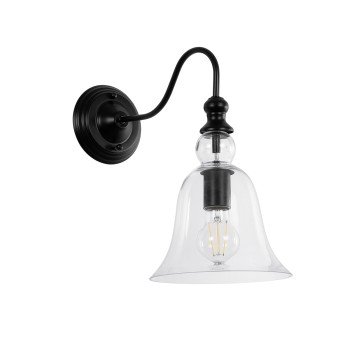 GLOBOSTAR® LILLY 01064 Vintage Φωτιστικό Τοίχου - Απλίκα με Ντουί 1 x E27 AC 220-240V IP20 - Μαύρο & Διάφανο - Μ38 x Π20 x Υ37cm