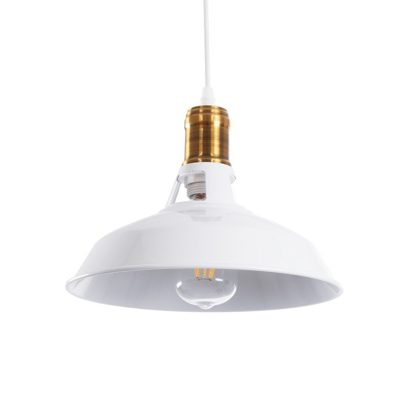 GLOBOSTAR® ANER 01072 Vintage Κρεμαστό Φωτιστικό Οροφής με Ντουί 1 x E27 AC 220-240V IP20 - Λευκό & Χρυσό - Μ27.5 x Π27.5 x Υ19cm