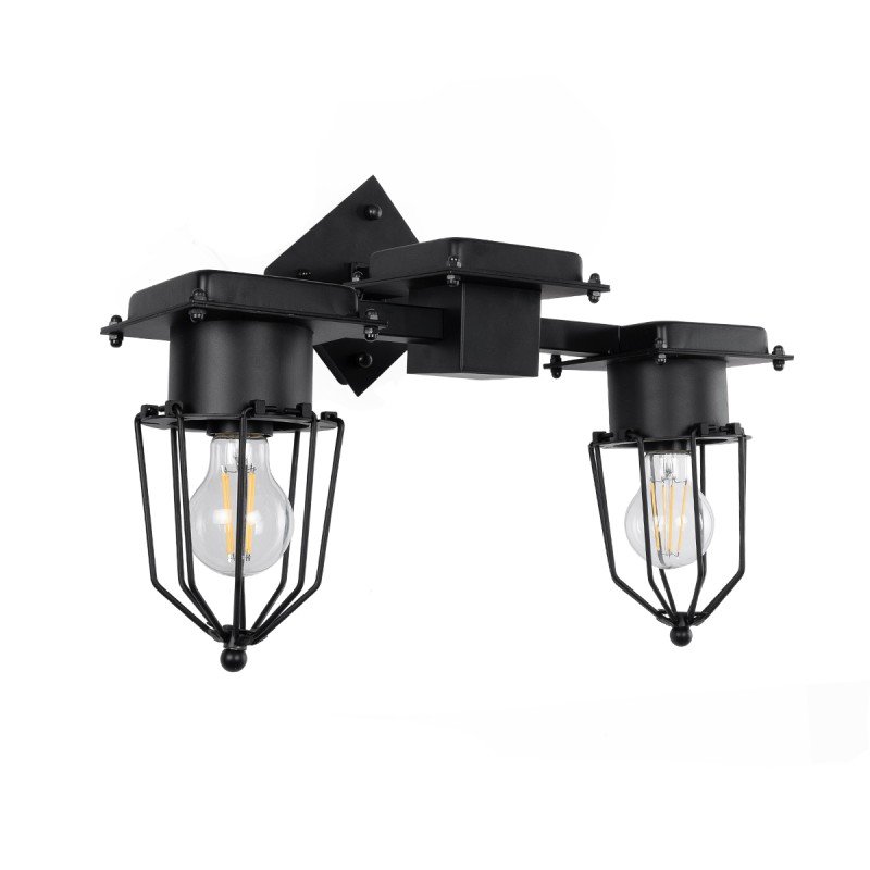 GLOBOSTAR® TORO 01079 Vintage Φωτιστικό Τοίχου - Απλίκα με Ντουί 2 x E27 AC 220-240V IP20 - Μαύρο - Μ44 x Π33 x Υ21cm