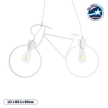 GLOBOSTAR® BIKE 01300 Vintage Κρεμαστό Φωτιστικό Οροφής με Ντουί 2 x E27 AC 220-240V IP20 - Λευκό - Μ67 x Π3.5 x Υ41cm