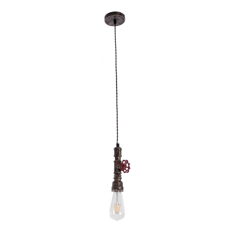 GLOBOSTAR® SPIGOT 01413 Vintage Κρεμαστό Φωτιστικό Οροφής με Ντουί 1 x E27 AC 220-240V IP20 - Χάλκινο & Κόκκινο - Μ5 x Π5 x Y20cm