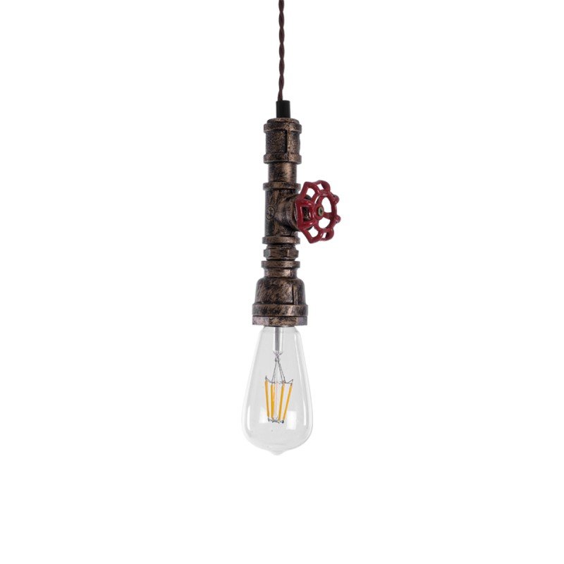 GLOBOSTAR® SPIGOT 01413 Vintage Κρεμαστό Φωτιστικό Οροφής με Ντουί 1 x E27 AC 220-240V IP20 - Χάλκινο & Κόκκινο - Μ5 x Π5 x Y20cm