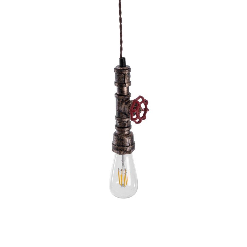 GLOBOSTAR® SPIGOT 01413 Vintage Κρεμαστό Φωτιστικό Οροφής με Ντουί 1 x E27 AC 220-240V IP20 - Χάλκινο & Κόκκινο - Μ5 x Π5 x Y20cm
