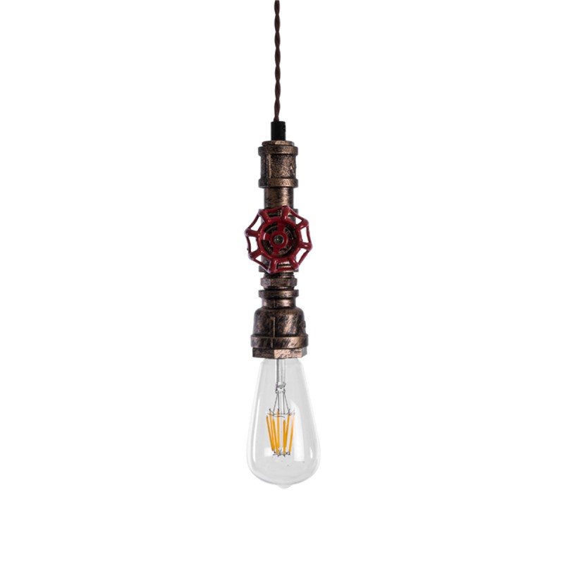 GLOBOSTAR® SPIGOT 01413 Vintage Κρεμαστό Φωτιστικό Οροφής με Ντουί 1 x E27 AC 220-240V IP20 - Χάλκινο & Κόκκινο - Μ5 x Π5 x Y20cm