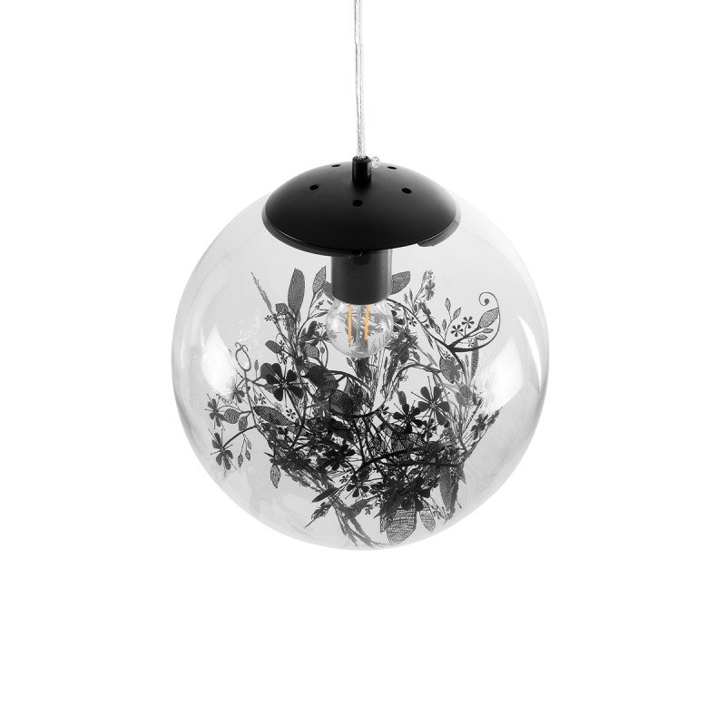 GLOBOSTAR® HARPER 01512 Μοντέρνο Κρεμαστό Φωτιστικό Οροφής με Ντουί 1 x E27 AC 220-240V IP20 - Διάφανο & Μαύρο - Μ25 x Π25 x Υ30cm