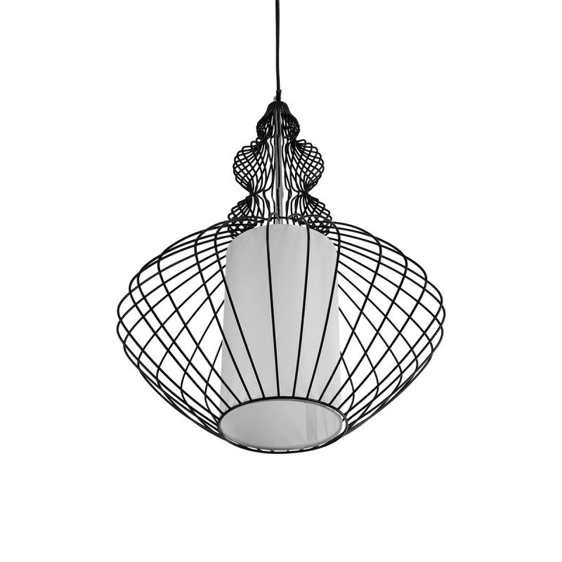 GLOBOSTAR® LILY 01558 Vintage Κρεμαστό Φωτιστικό Οροφής με Ντουί 1 x E27 AC 220-240V IP20 - Μαύρο & Λευκό - Μ43 x Π43 x Υ55cm