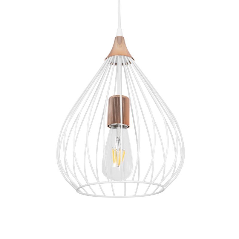 GLOBOSTAR® RADIARO 201-0014 Vintage Κρεμαστό Φωτιστικό Οροφής με Ντουί 1 x E27 AC 220-240V IP20 - Λευκό & Χάλκινο - Μ26 x Π26 x Υ35cm