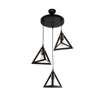 GLOBOSTAR® TRIANGLE 203-0162 Μοντέρνο Κρεμαστό Φωτιστικό Οροφής με Ντουί 3 x E27 AC 220-240V IP20 - Μάυρο & Χάλκινο - Μ67 x Π67 x Υ50cm