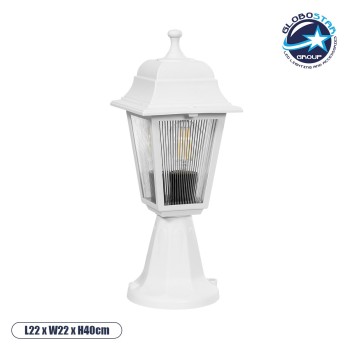 GloboStar® SOLME 203-0220 Vintage Επιδαπέδιο Φωτιστικό Φαναράκι Μονόφωτο 1 x E27 IP44 Λευκό & Διάφανο Πλαστικό - Μ22 x Π22 x Υ40cm